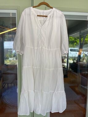 Cotton Silk Blend Romantic Lightweight M/L Tiered Lined Midi Dress